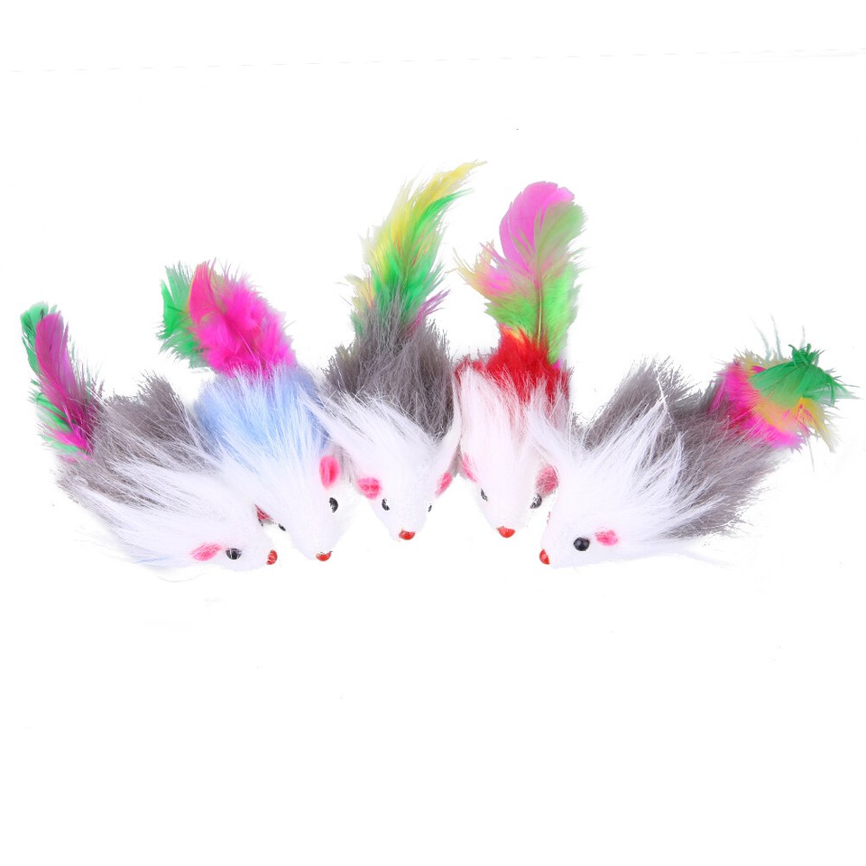 5pcs Cat Toys Funny Playing Soft Mouse Toys Colored Feather Toys Pet