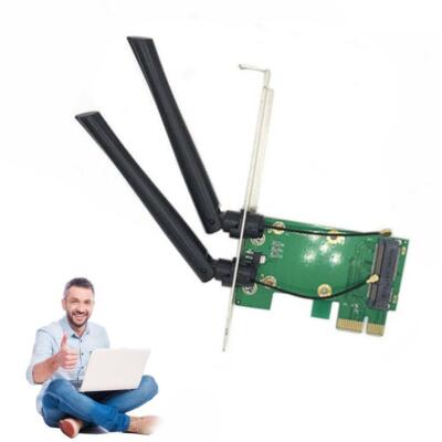Wireless Wifi Network Card Mini PCI-E To PCI-E 1x Desktops + Adapter DE 2x  Neu