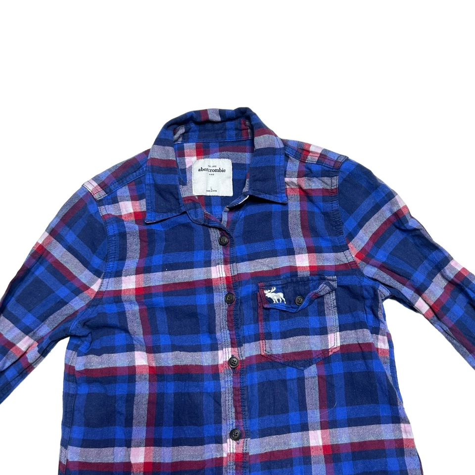 Abercrombie Kids Flannel Shirt Girls Large Blue Plaid Button Up Youth Casual - Image 2 of 4