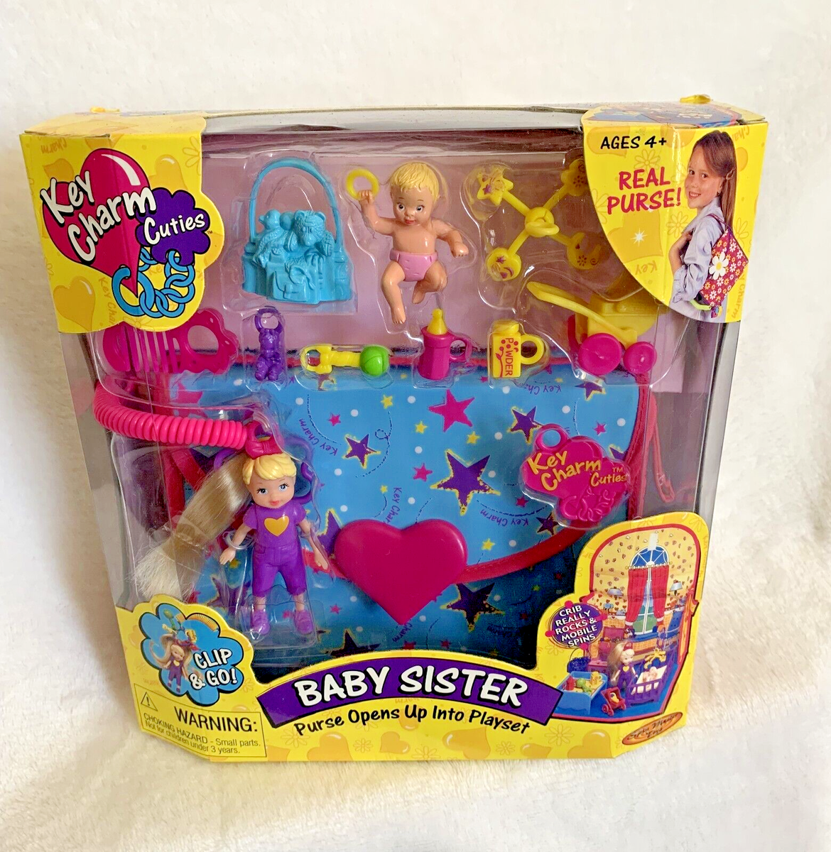 New VTG 2000 Spin Master Key Charm Cuties Baby Sister Doll & Purse