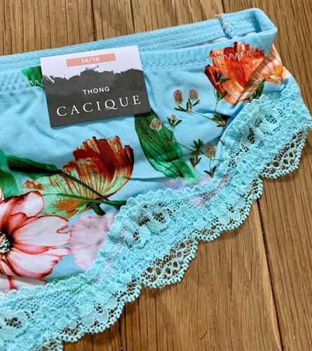 Plus Size 14/16 Lane Bryant Cacique Thong Panty Lace Spring Flower Blue Aqua - Bild 5 von 7