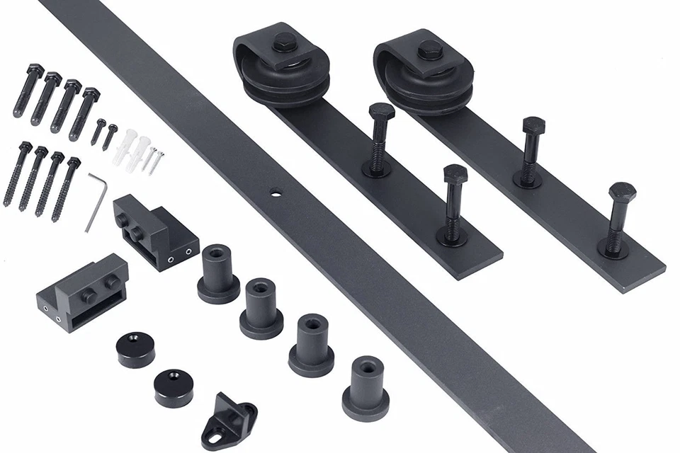 Herrajes para puertas correderas negras esmeriladas de 6 pies con interior de pino sin terminar hágalo usted mismo puerta de granero Foto 4 de 4