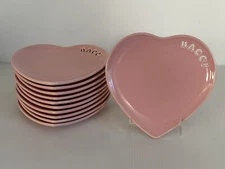 (11) Williams Sonoma BACCI~ KISSES Berry Heart Shaped Dessert Plates Pink NWT