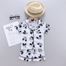 Kids Mickey Mouse Ice Silk Short Sleeved Pajamas Boy/Girl Set 12M
