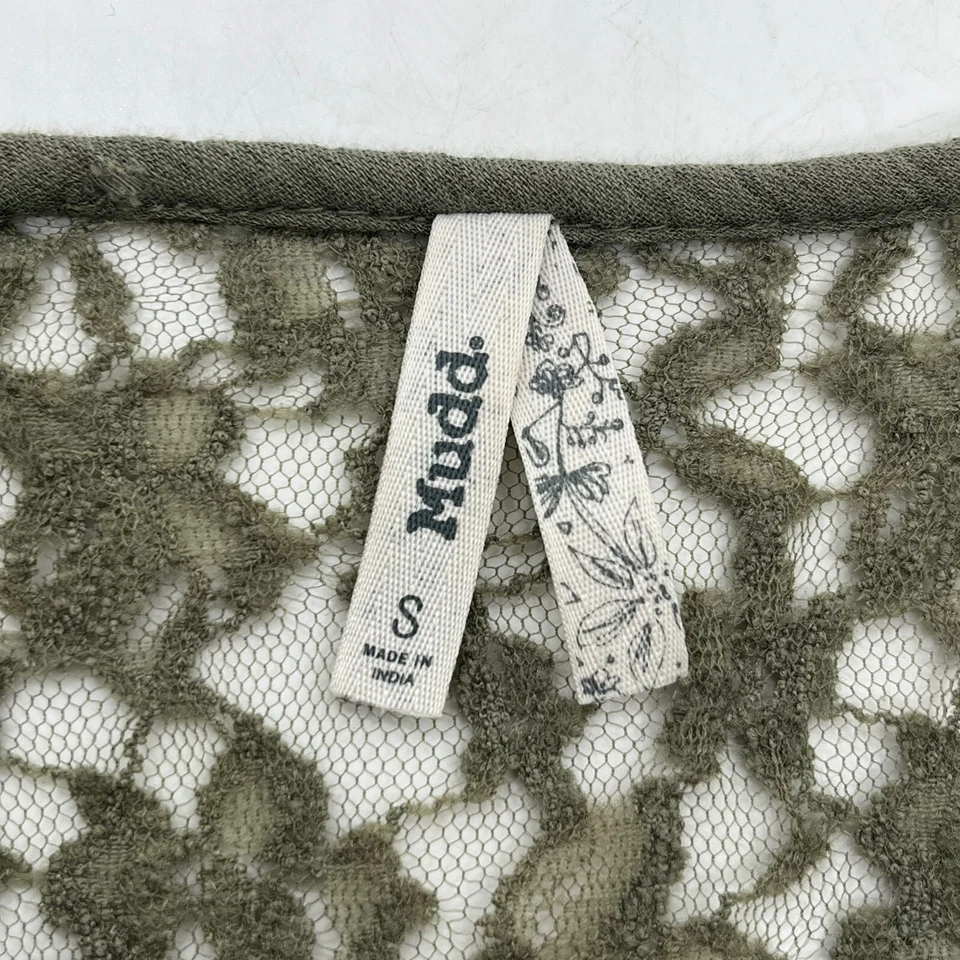 Mudd (Size S) Boho Olive Green Shirt tunic with Lace Detail - Image 4 of 4