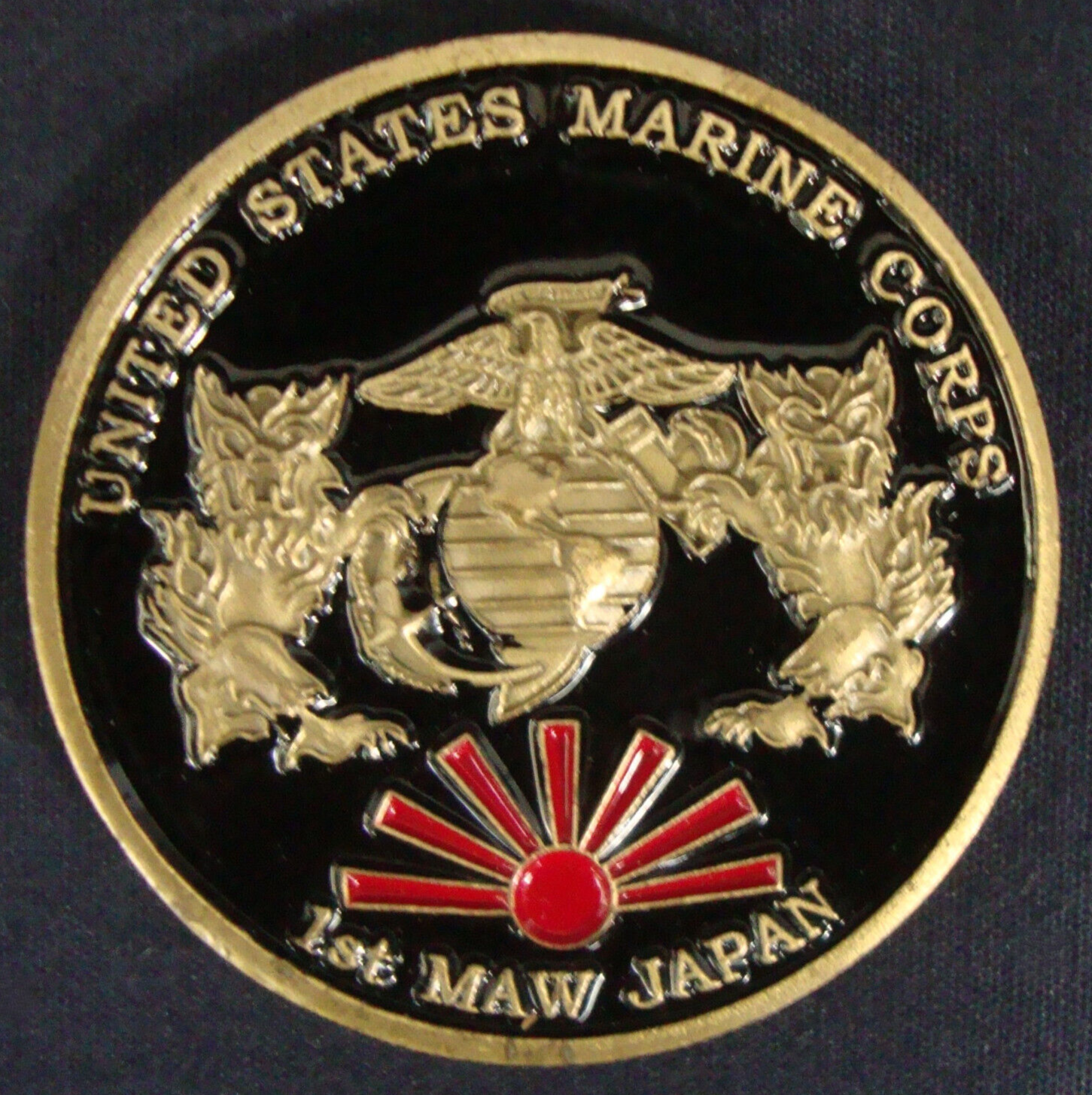 US Marine Corps 1st MAW Japan Challenge Coin Marine Aircraft Wing Vintage