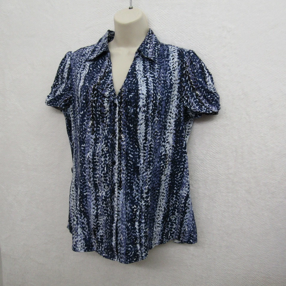 Blusa Top Covington Mujer Manga Corta Talla L Azul Blanco Glamour Informal Preppy Foto 3 de 4