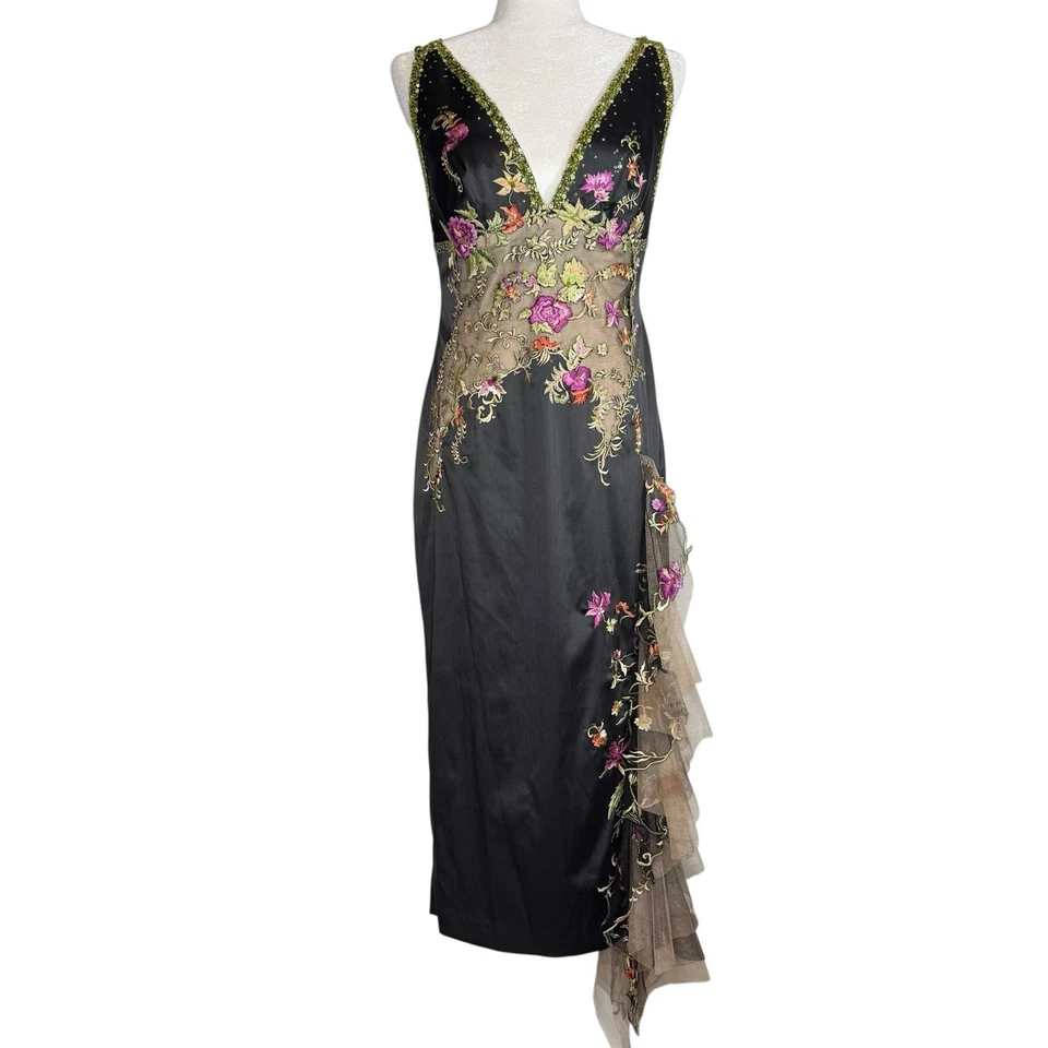 STUNNING MANDALAY Y2K Evening COCKTAIL DRESS Embellished Sequin Ruffle Size 10 - Image 2 of 4