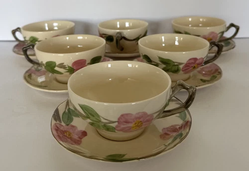 Franciscan Desert Rose Set of 6 Cups & Saucers Beautiful Vintage 5.75” Round