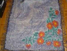 Seidenhalstuch m. handgemaltem Muster u. Fransen , ca. 101 x 99 cm.