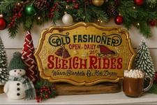 Old Fashioned Sleigh Rides Metal Wall Sign, Christmas sign, Winter, NEW 18 X 12