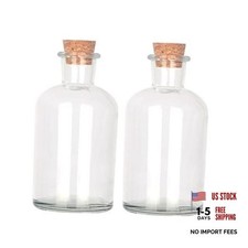 Decorative Glass Bottles with Cork Stoppers 8.5 fl oz. Round Bottles / 2 Pcs 