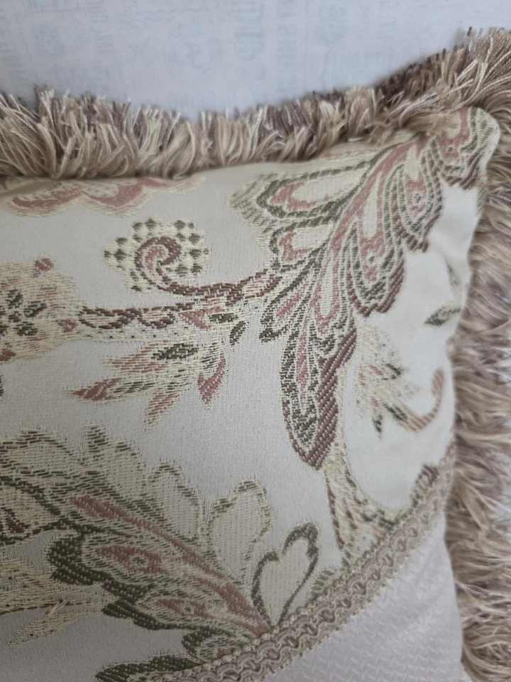 Belk Decorative Pillow 12"x16" Home Accents Floral Pink Fringe Trim With Tassel - Image 4 of 4