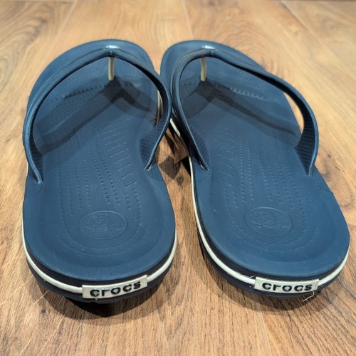 CROCS Crocband Flip Navy Blue Thong Flip Flops with Logo Size 12 Mens - Picture 2 of 6