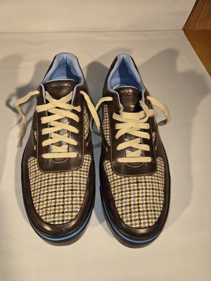 Rockport Patterned Leather Lace Up Sneakers Brown Blue Houndstooth 14M APM27136