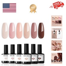 Gel Nail Polish Kit -6 Colors Nude Pink Milky White Spring Gel Polish Set Ski...