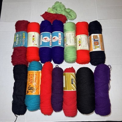 14 Lot 100% Acrylic Yarn Mixture Of Colors