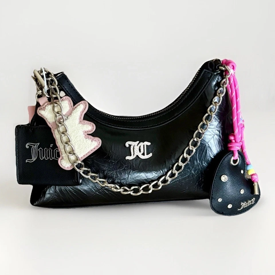 Bolso de Hombro JUICY COUTURE Juicify Dijes Scottie Dog Negro Regaliz Texturizado Y2K Foto 2 de 4