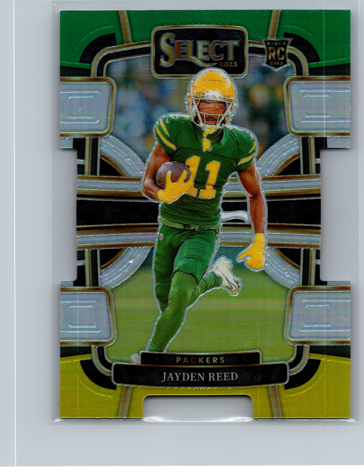 2023 Panini Select - Concourse Jayden Reed #38 Green & Yellow Prizm Die-Cut (RC)