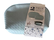 Glo Tech 2 Piece Cosmetic Bag Makeup Travel pouch Set Blue floral