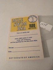 BSA, Mile Swim Blank Cards, 1978, Yellow Top and printed on White Card Stock