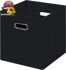 Black Foldable Storage Cubes Bins , Fabric Storage Box Cubes Organizer Baskets w