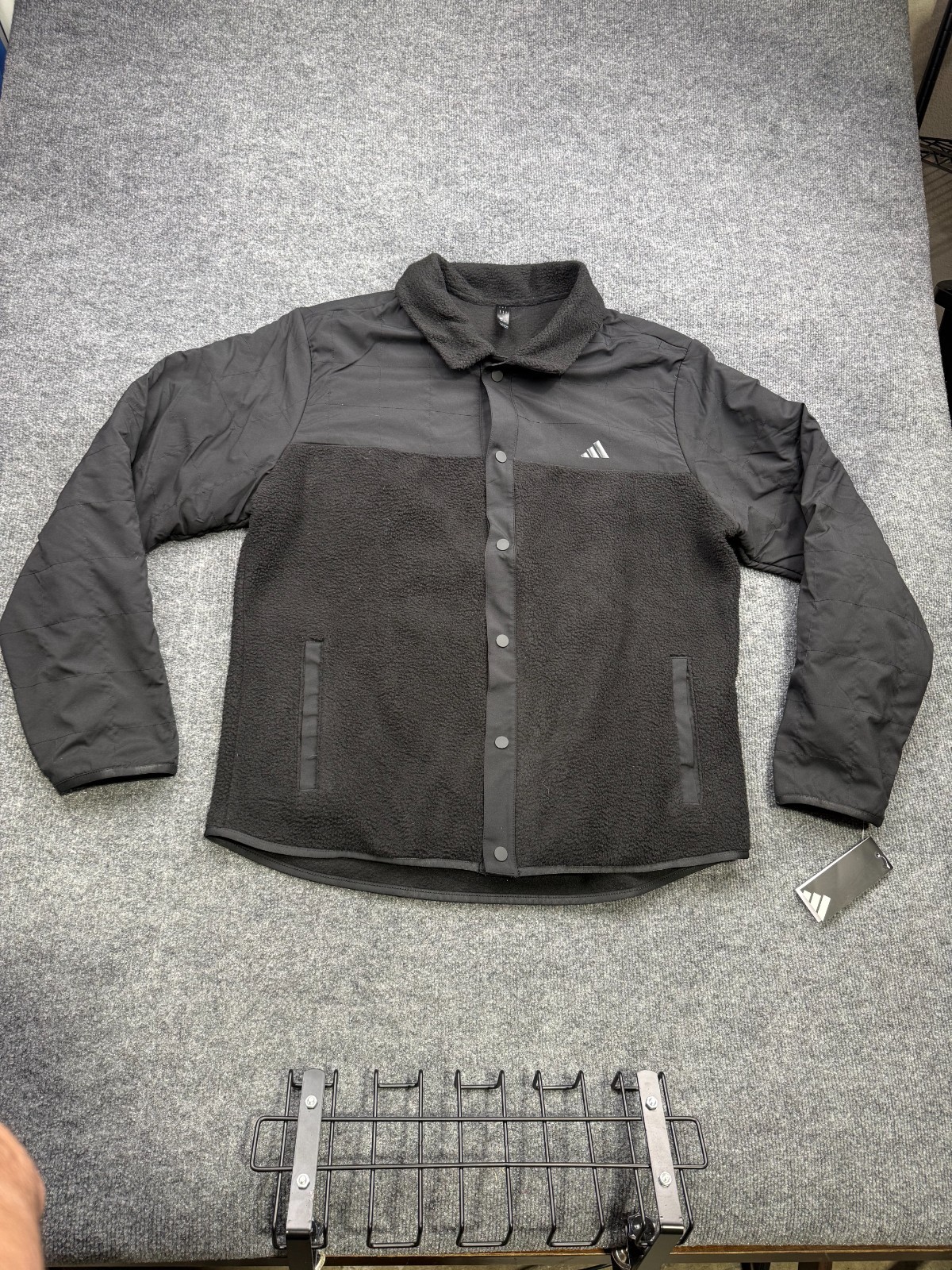 Adidas Men's Shearling Chore Coat Quilted Fleece Snap Button Black Golf Jacket thumbnail 2