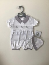 Baby boys girls two piece smocked romper and hat outfit set 3-6 months 