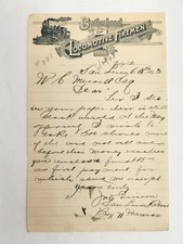 1893 antique BROTHERHOOD of LOCOMOTIVE FIREMEN LETTERHEAD N.C. MERRILL denver co