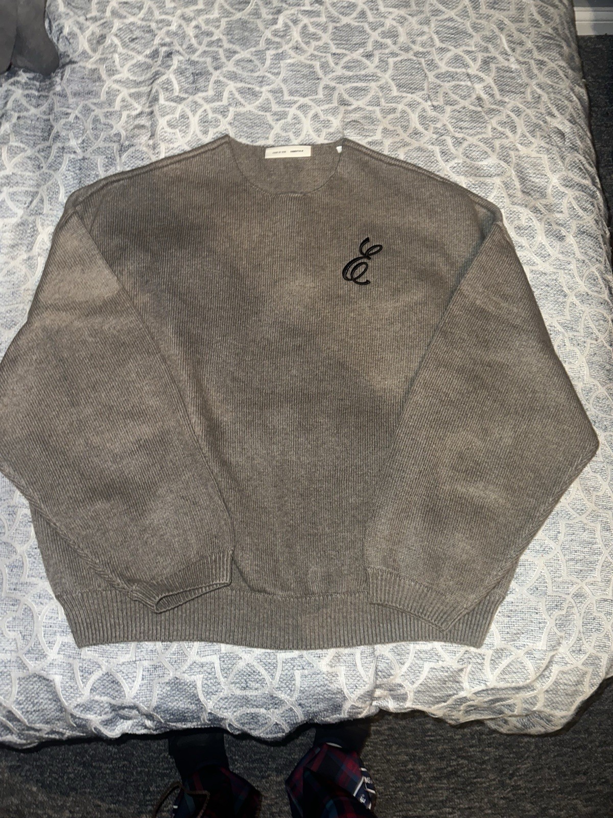 Fear of God Essentials Knit Gray Pullover Sweater Logo Embroidered