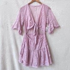NEW Size Medium Free People Mauve Pink Rose Dawn Boho Lala Lace Tunic Mini Dress