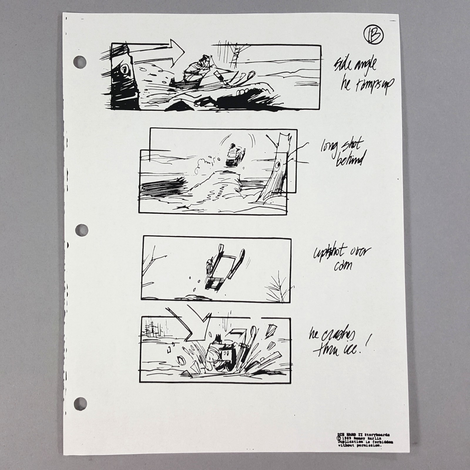Image 2 of Die Hard 2 - Production Used Storyboard, Bruce Willis Snowmobile Chase, Prop 1B