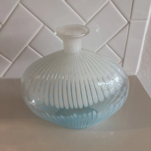 VTG Murano Dino Martens Blue Stripe Pillow Vase Filigrana Glass MCM