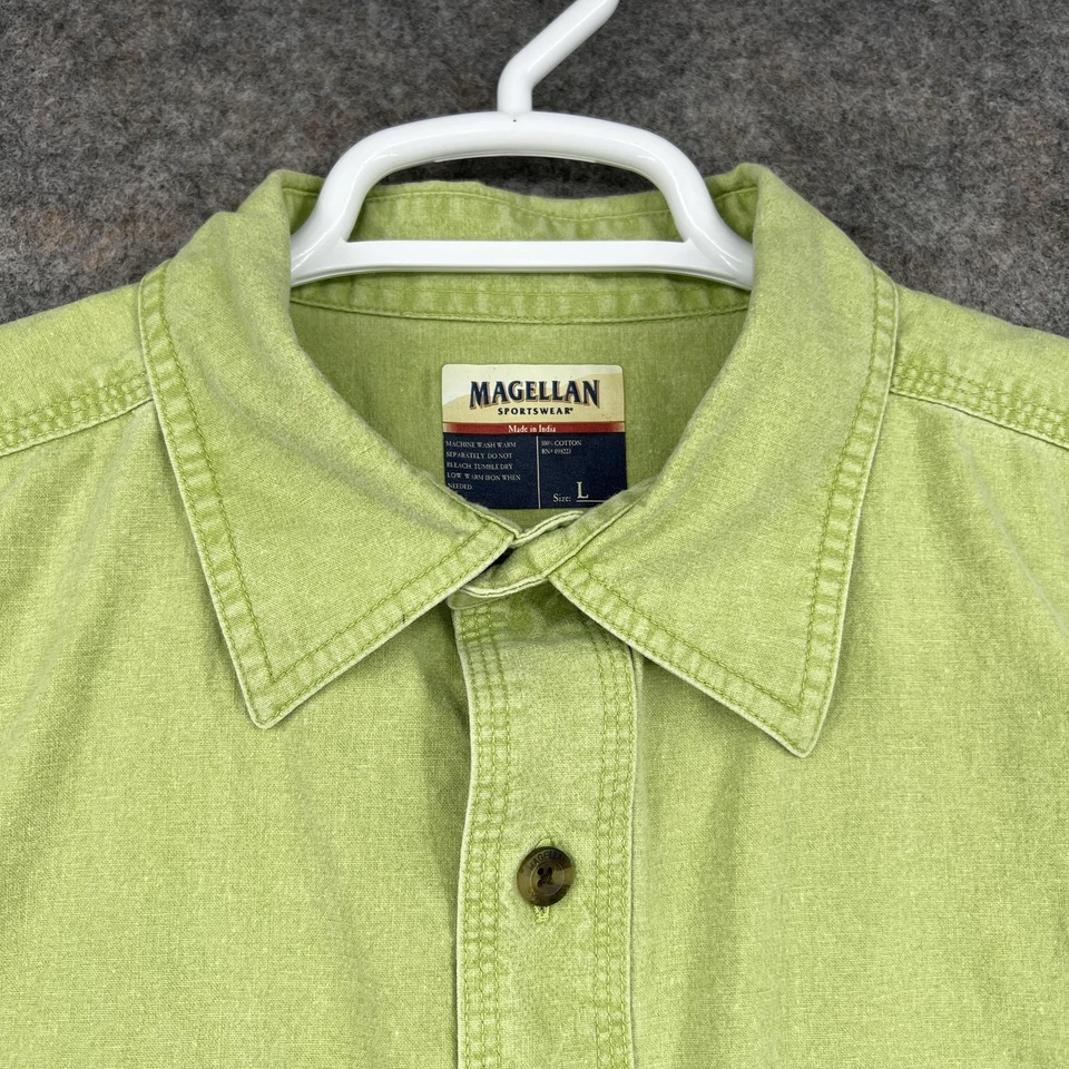 Magellan Button up Shirt Mens Large Green Long Sleeve Cotton Pockets Outdoors - Image 3 of 4