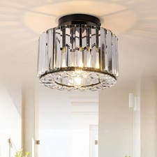 Black Crystal Semi Flush Mount Ceiling Light, Modern Chandelier, 9.06" Diamet...