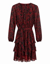 Simply Vera Vera Wang PXL Petite XL Red Black Floral Ruffle Dress Long Sleeve