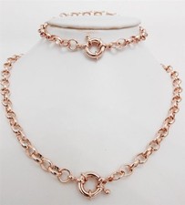 9ct Rose GOLD Plated Belcher CHAIN 22” NECKLACE 8.7" BRACELET SET, W=7mm 2130 UK