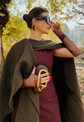 Zara Asymmetric Wool Blend Cape Coat ZW Collection Moss Green M