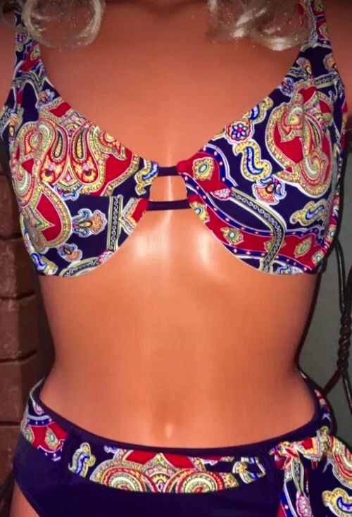 Traje de baño vintage Venus dorado cachemir D multi top alto cinturón egipcio bikini 4 S Foto 2 de 4