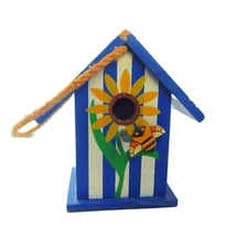 Sunflower and Bee Birdhouse Wood Handcrafted Folk Art Vintage 9"