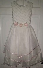 RARE EDITIONS white Blush Pink Florette tulle Ribbon full Dress. Girls 12