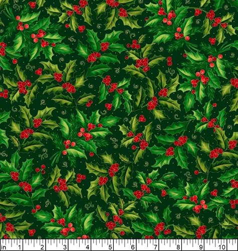 Steppen Schätze - Weihnachtsstern Symphonie - Stechpalme und Beeren Wald, Stoff BTY - Bild 2 von 6