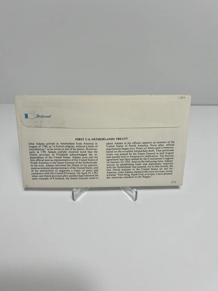US FDC 1982 First U.S. Netherlands Treaty John Adams - Image 2 of 2