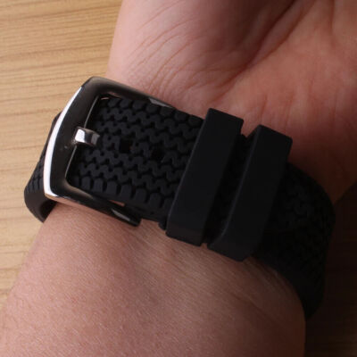 22mm Silicone Rubber Watch Band Strap For Chopard Black Wavy Grain Waterproof
