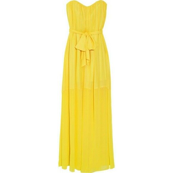 BCBG Max Azria Maras Strapless Gown Glow Belt Sheer Chiffon BCBG Max Azria Maras Strapless Gown Glow Belt Sheer Chiffon