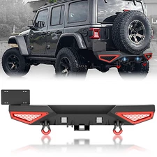 Rear Bumper W/ 2" Hitch Receiver & LED Lights For 2018-2024 Jeep Wrangler JL JLU