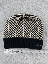 Calvin Klein Beanie Toque Womens One Size Black Ivory Chevron Knit 100% Acrylic