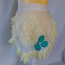 Vintage Half Apron White Yellow Ruffle Sheer 15.5" L 17" W Tie Back 29" L Ea