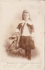 ANTIQUE CABINET CARD: CUTE YOUNG CHILD, HAT, TRICYCLE, MINNEAPOLIS, MINN.