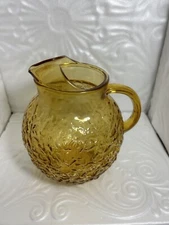 Retro MCM Yellow Moulded Bubble Thumbprint Glass Juice Water Pitcher S595